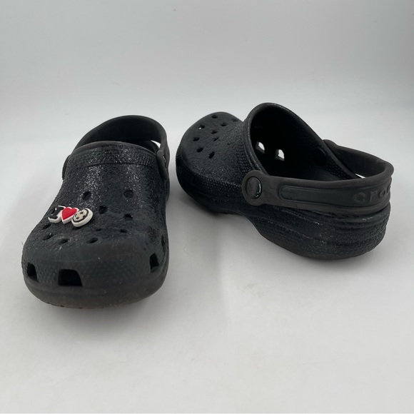 Crocs Unisex Kids Classic Black Glitter Clog Mules Shoes - Size 1 Youth - Picture 9 of 12